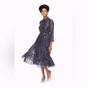 Kate Spade New York Night Navy Blue & Silver Sky Dot Midi Dress